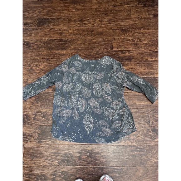 FRED DAVID Womens Blouse Dark Blue Grey Abstract Pattern V Neck Pleated - Picture 6 of 6